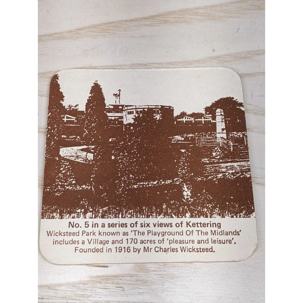 Vtg Kettering Photo Views  Coasters Set of 6 England Barware Pub Coleman Bird AD
